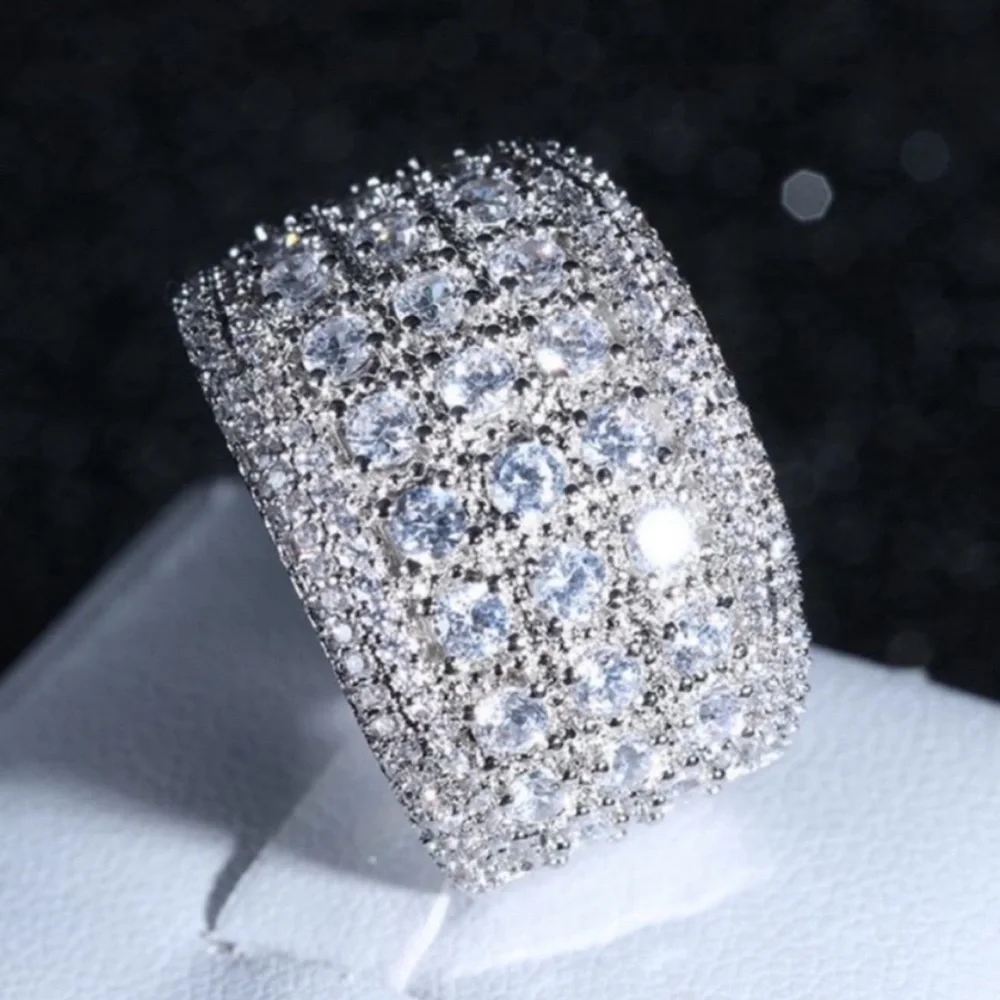 NEW WIDE PAVE BAND 925 STERLING SILVER DIAMOND RING, CUTE RING, SHINY RING. - Picture 4 of 7